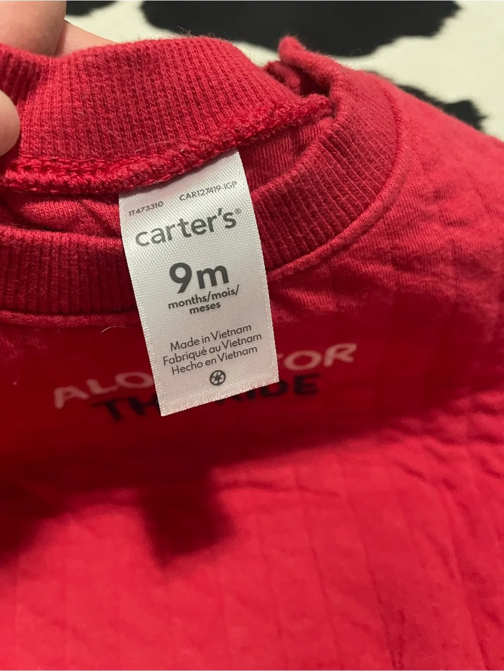 2/$12 Carters Red Sweatshirt Outfit with Scooter Onesie and Dark Denim Pants